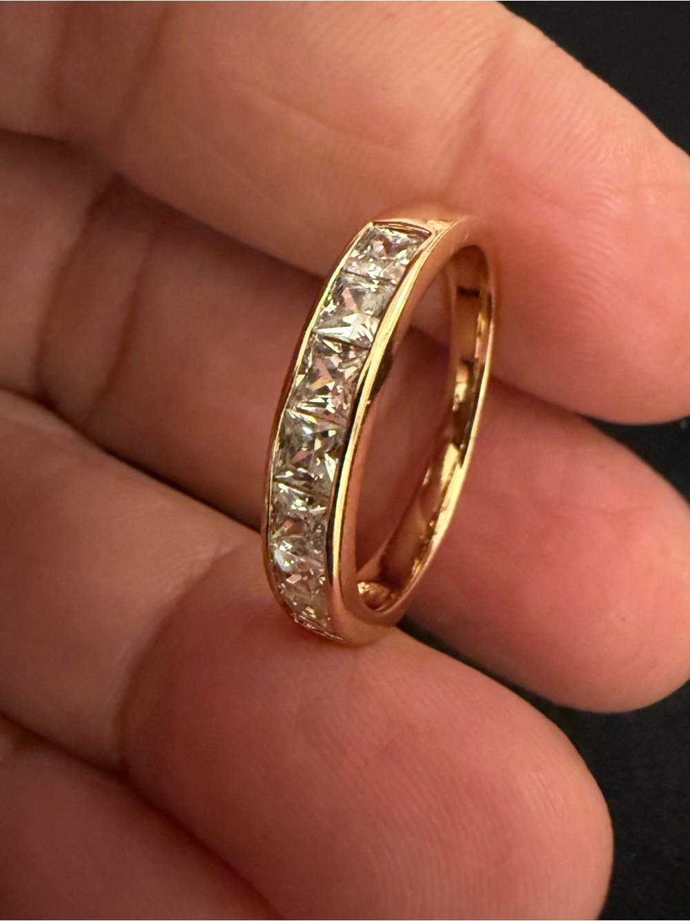 Gold Band Ring with Channel-Set Clear Stones - Women's Jewelry